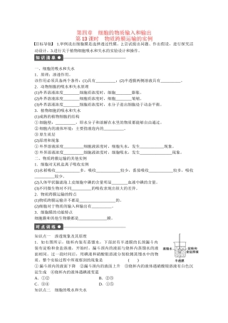 高中生物 第四章 第13课时 物质跨膜运输的实例课时作业 新人教版必修1