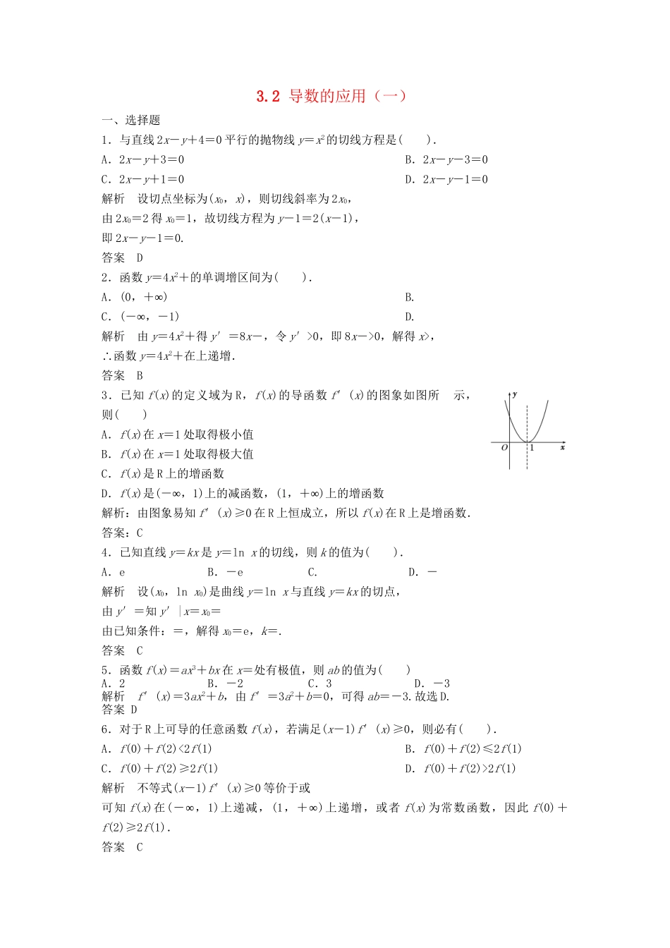 高三数学一轮 3.2 导数的应用（一）课时检测 理 （含解析）北师大版_第1页