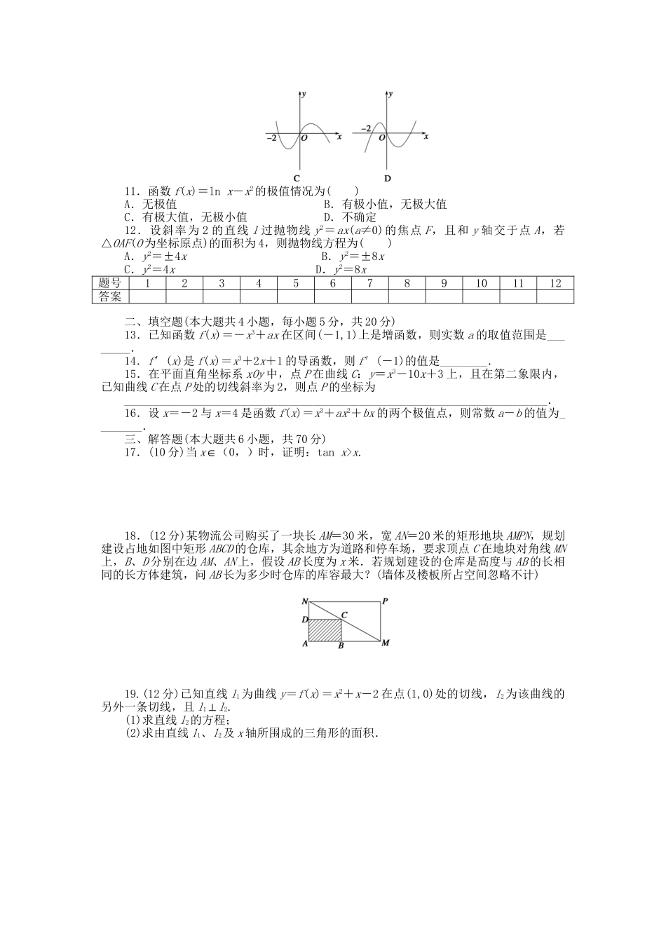 高中数学 第三章 章末检测（A）新人教A版选修1-1_第2页