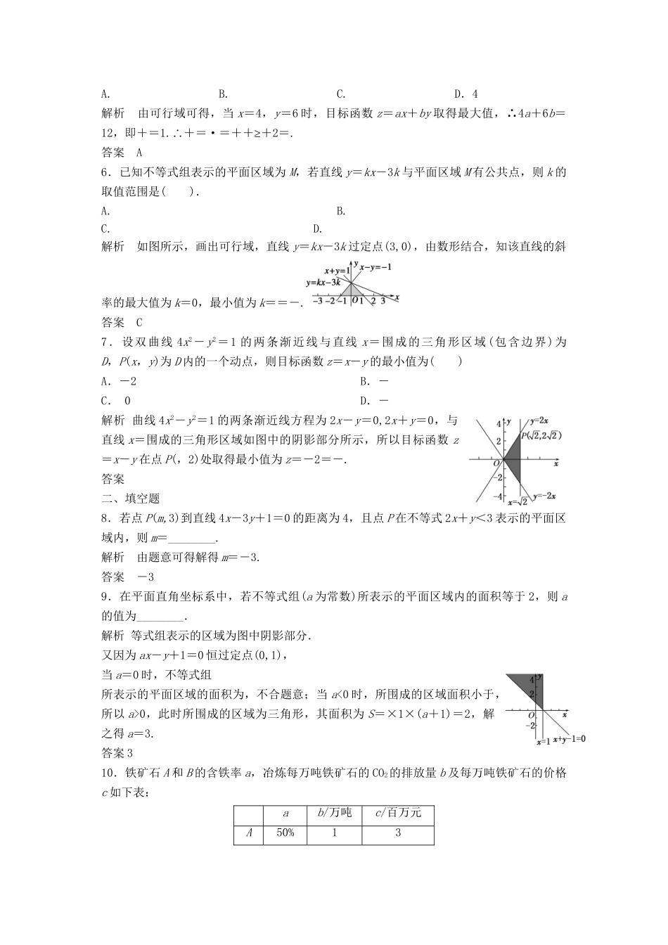 高三数学一轮 7.3 二元一次不等式（组）与简单的线性规划问题课时检测 理 （含解析）北师大版_第2页