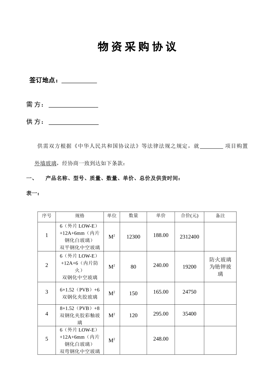 玻璃采购合同_第1页