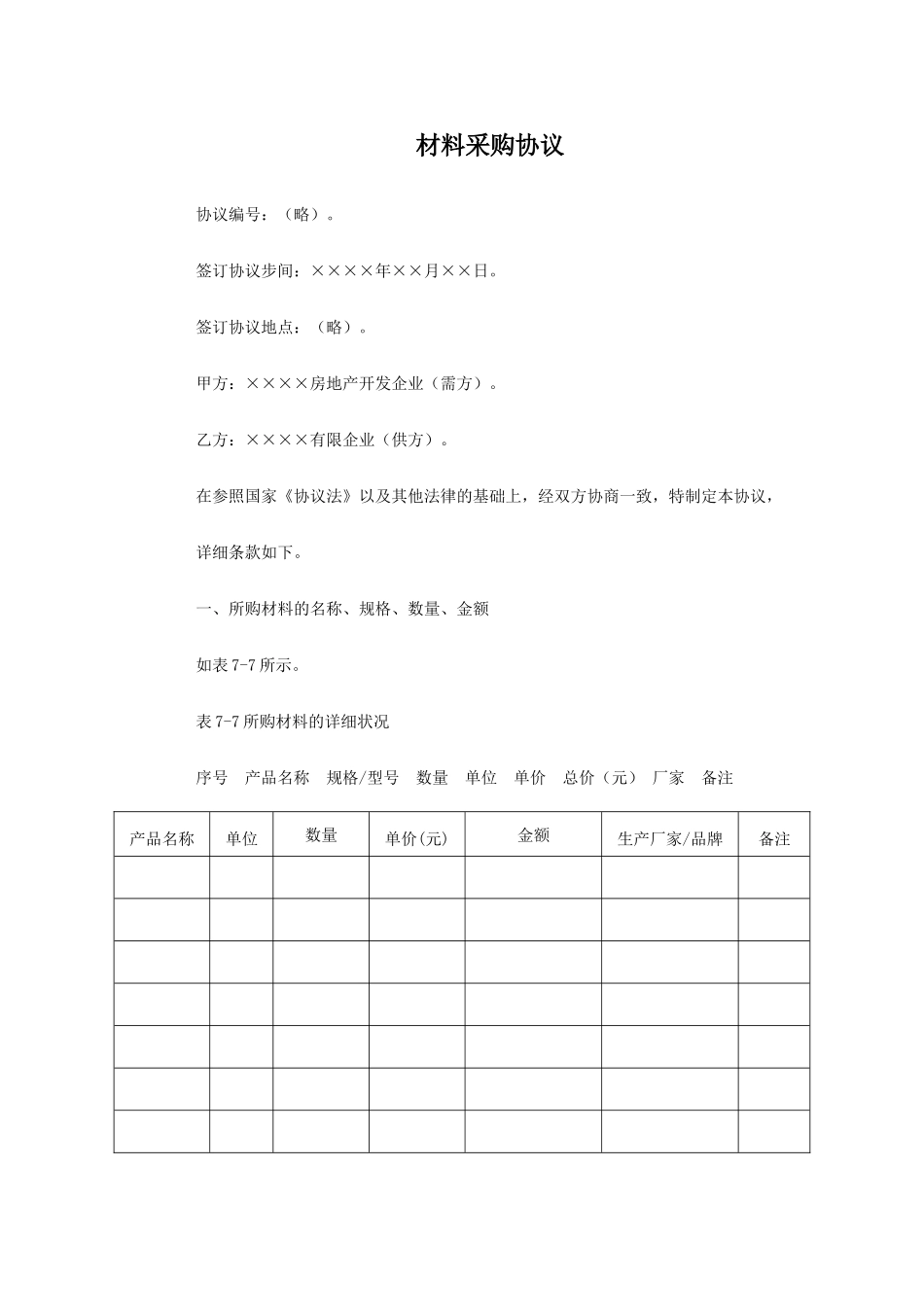 材料采购合同模板_第1页