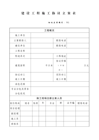 建设工程施工合同备案表