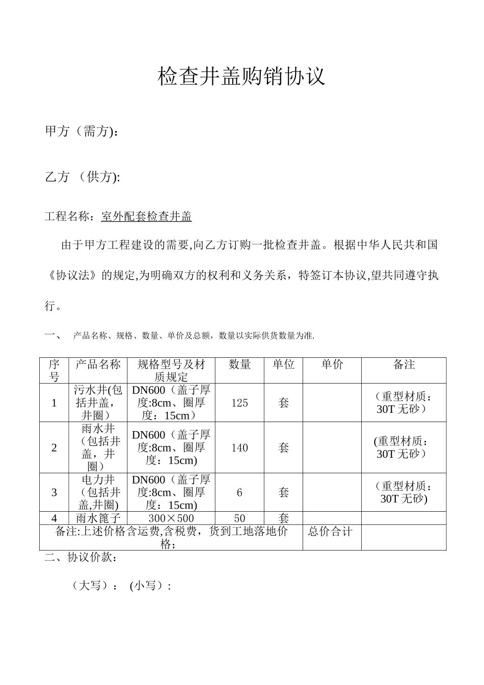井盖产品购销合同_第1页