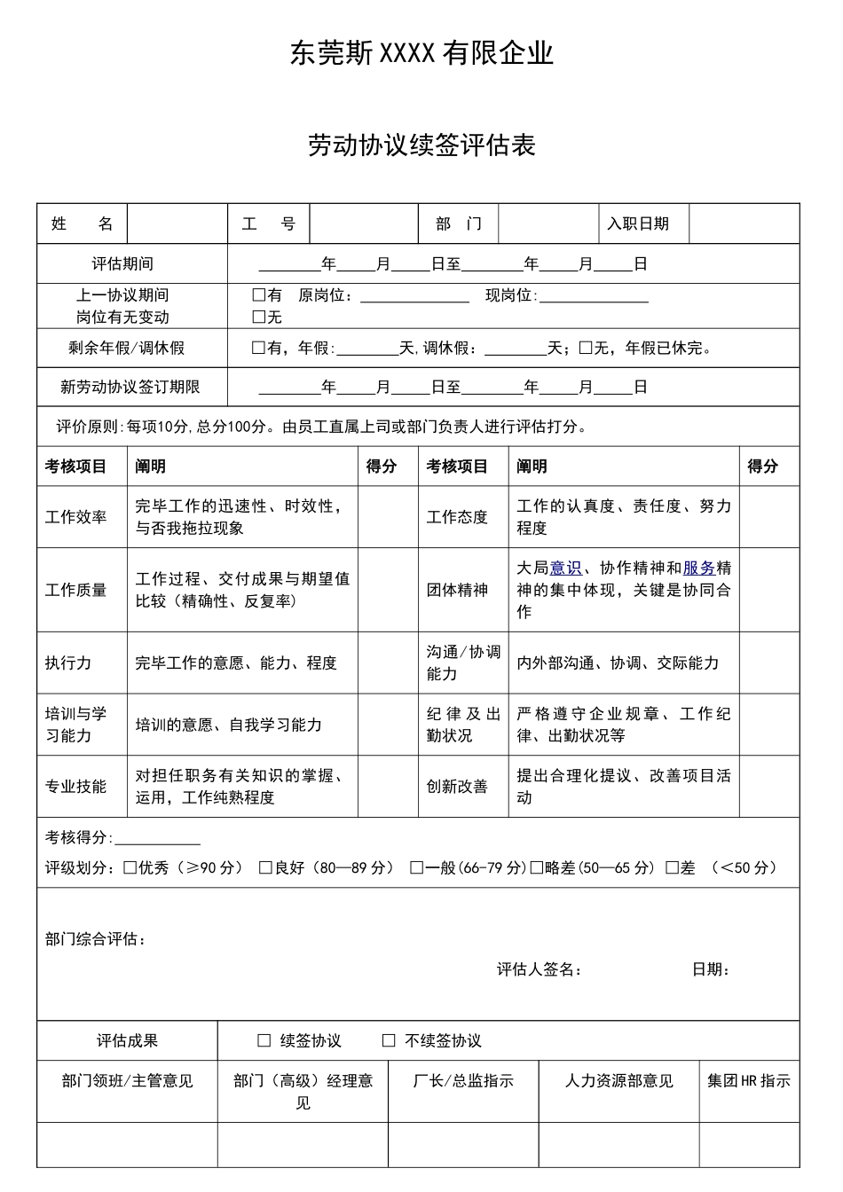 劳动合同续签评估表_第1页