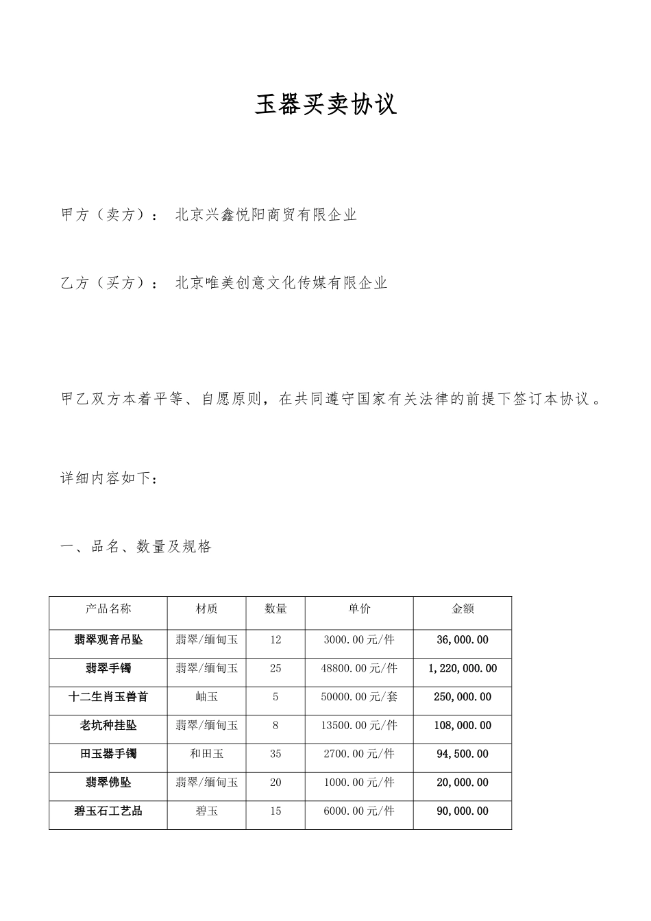 玉石购销合同_第1页