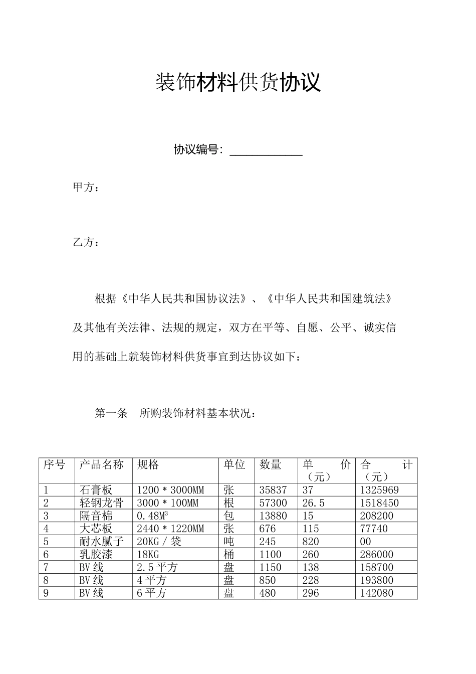 装修材料采购合同模板_第1页