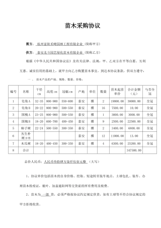最新苗木采购合同