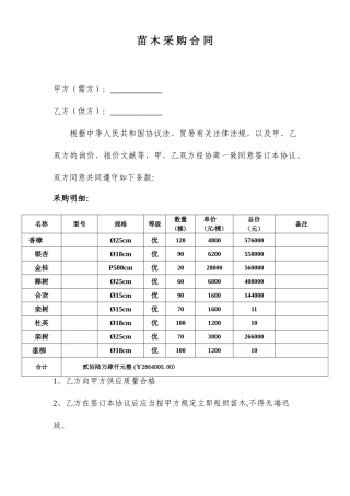苗木采购合同标准样本
