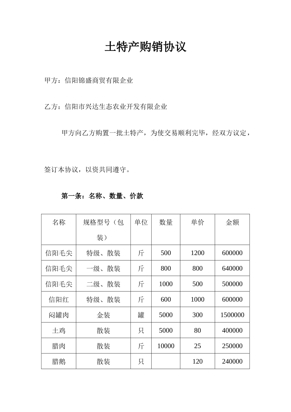 土特产购销合同_第1页