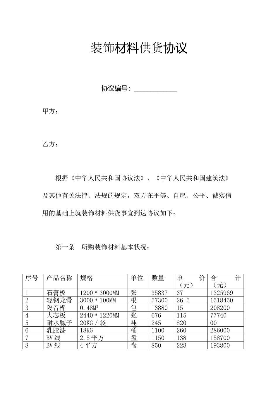 装修材料采购合同模板_第1页