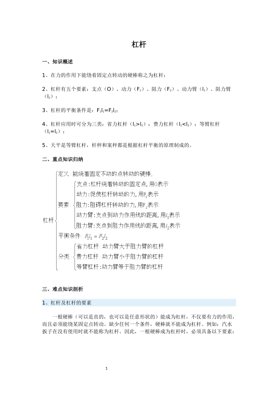 八年级下册物理杠杆知识点总结——教案_第1页