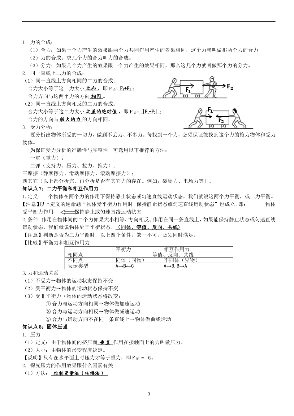 八年级下册物理力学知识点总结(人教版)_第3页