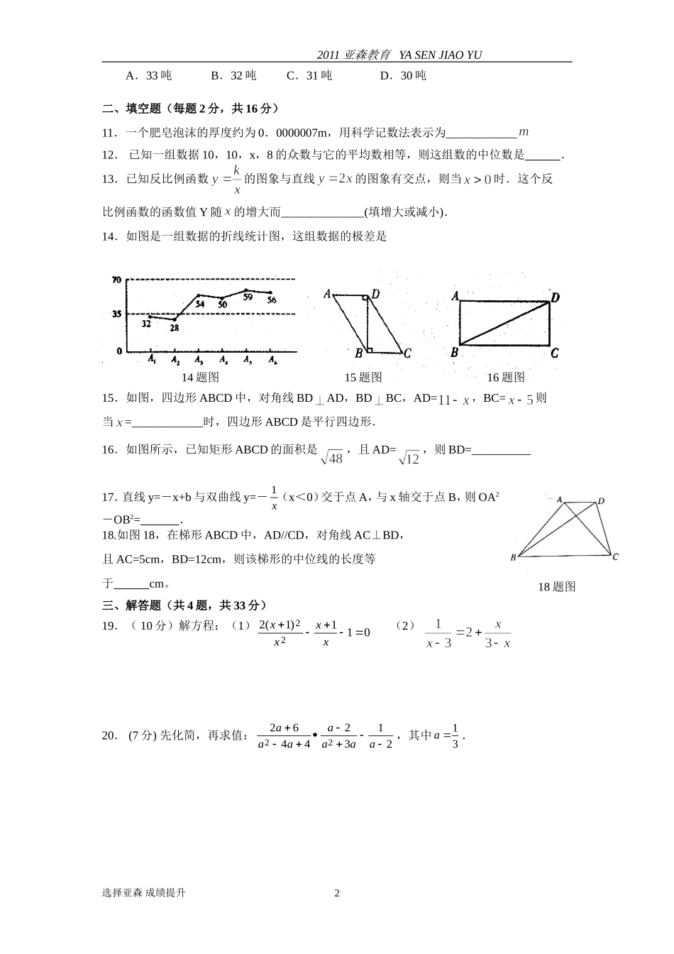 八年级下册学生期末入学测试评卷_第2页