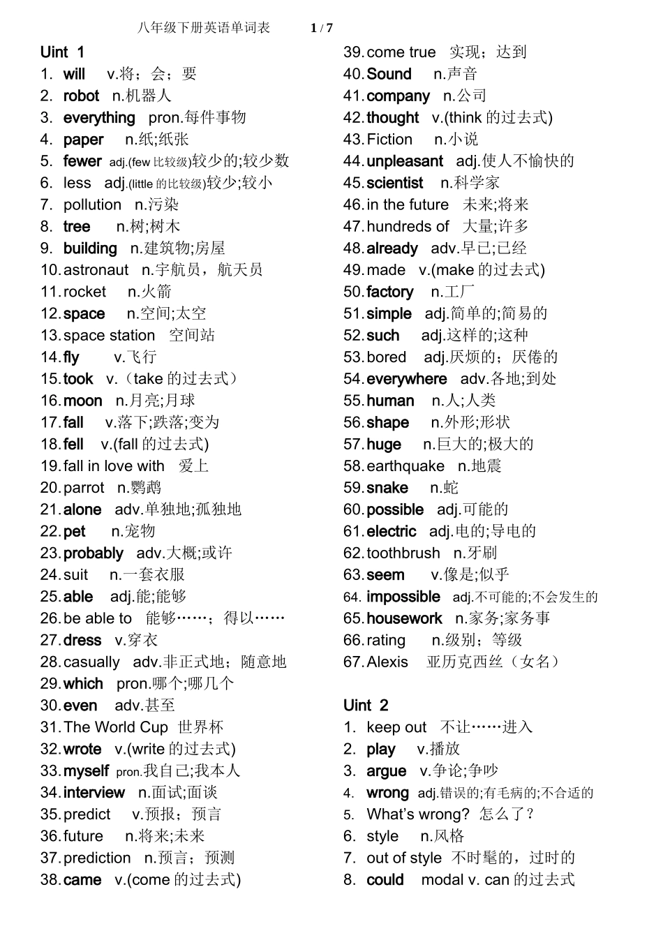 八年级下册英语单词表人教版_第1页
