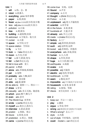 八年级下册英语单词表人教版