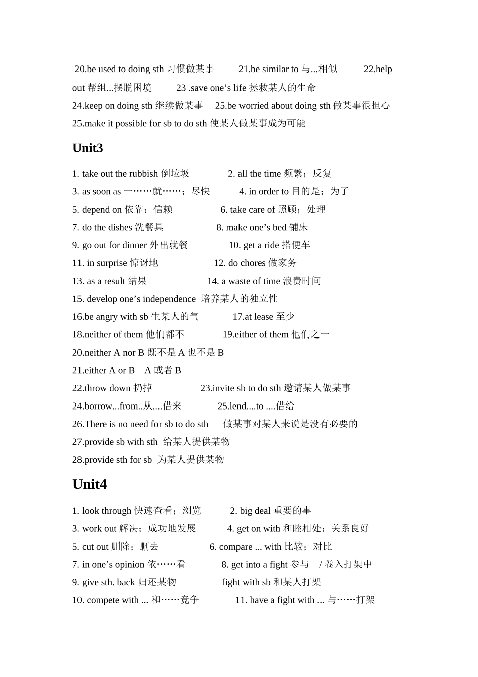 八年级下册英语第一到五单元重点短语总结_第2页