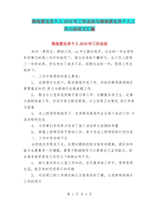 商场营业员个人2018年工作总结与商场营业员个人工作小结范文汇编