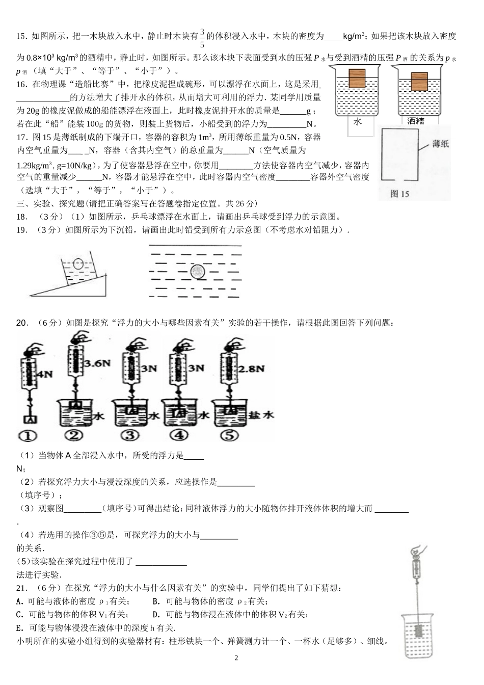 八年级物理下册浮力练习题_第2页