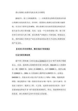 唐山角钢行业潜存危机未来方向堪忧