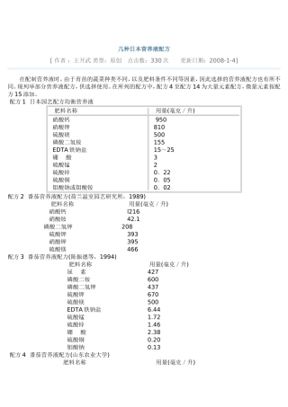 作物营养液配方