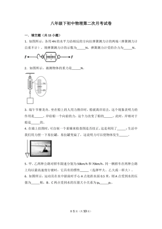 八年级物理下-第二次月考试卷