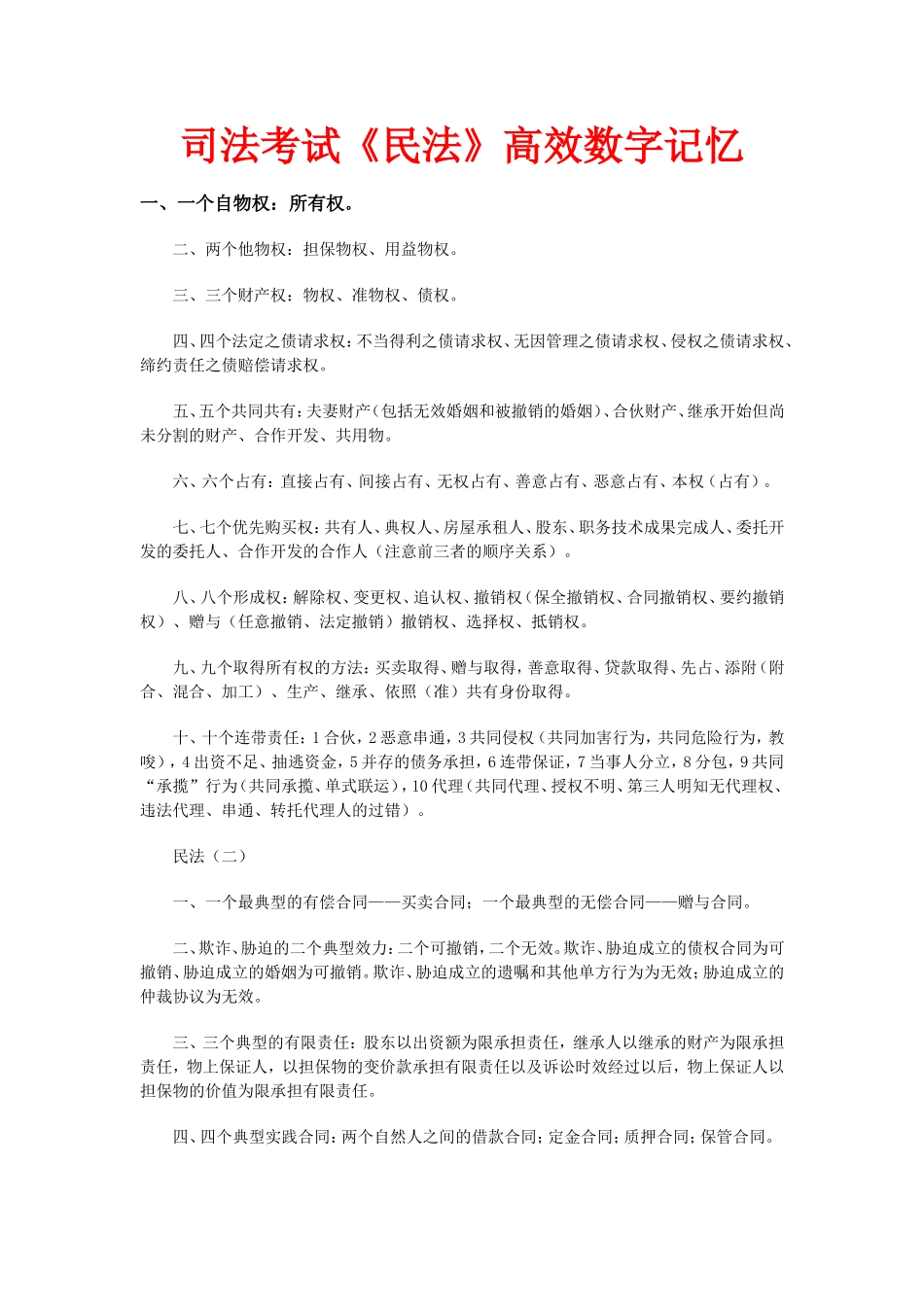 司法考试《民法》高效数字记忆_第1页