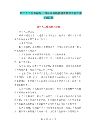 周个人工作总结与计划与周边环境调查处理工作汇报3篇汇编