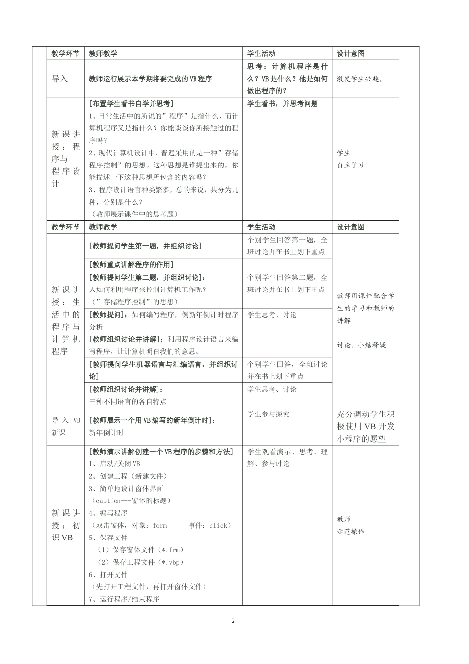 八年级下B版信息技术VB课程全套教案(粤教版)_第2页