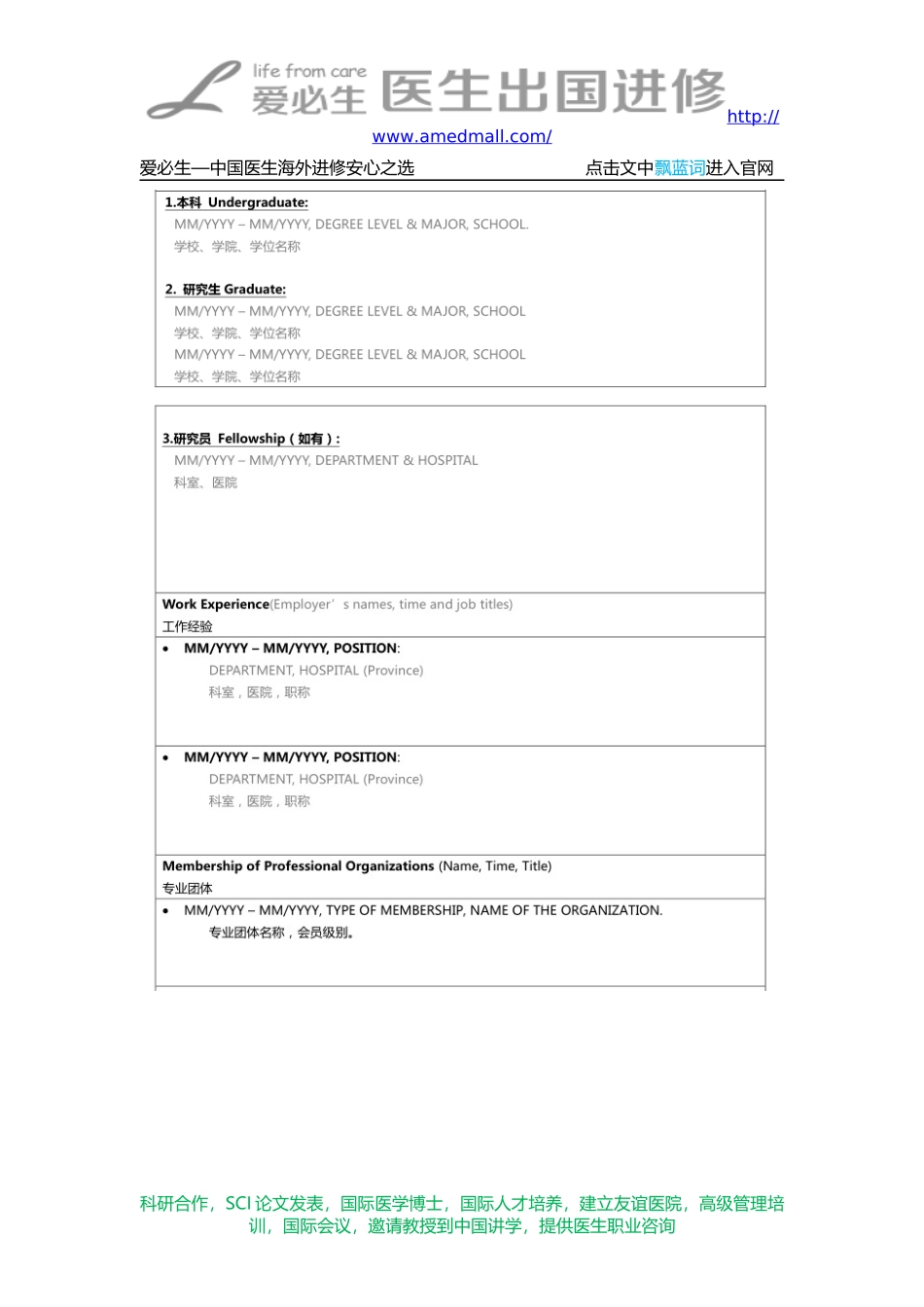 医生出国进修简历模板_第3页
