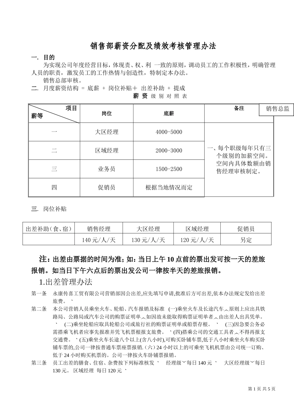 传喜销售人员薪资及绩效考核管理_第1页