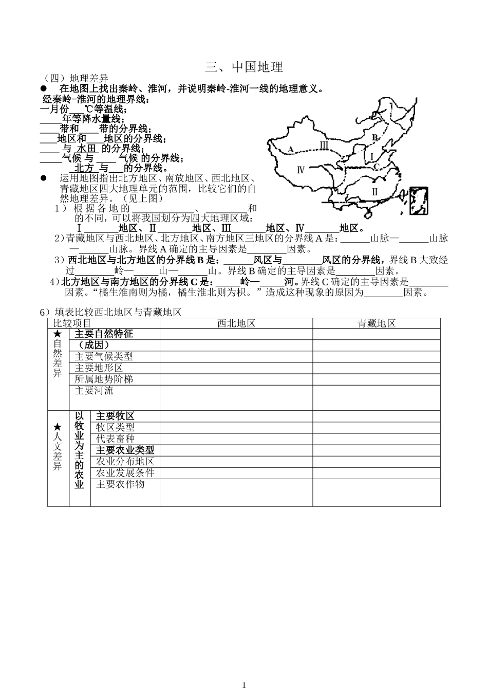八年级下册地理考点空白复习_第1页