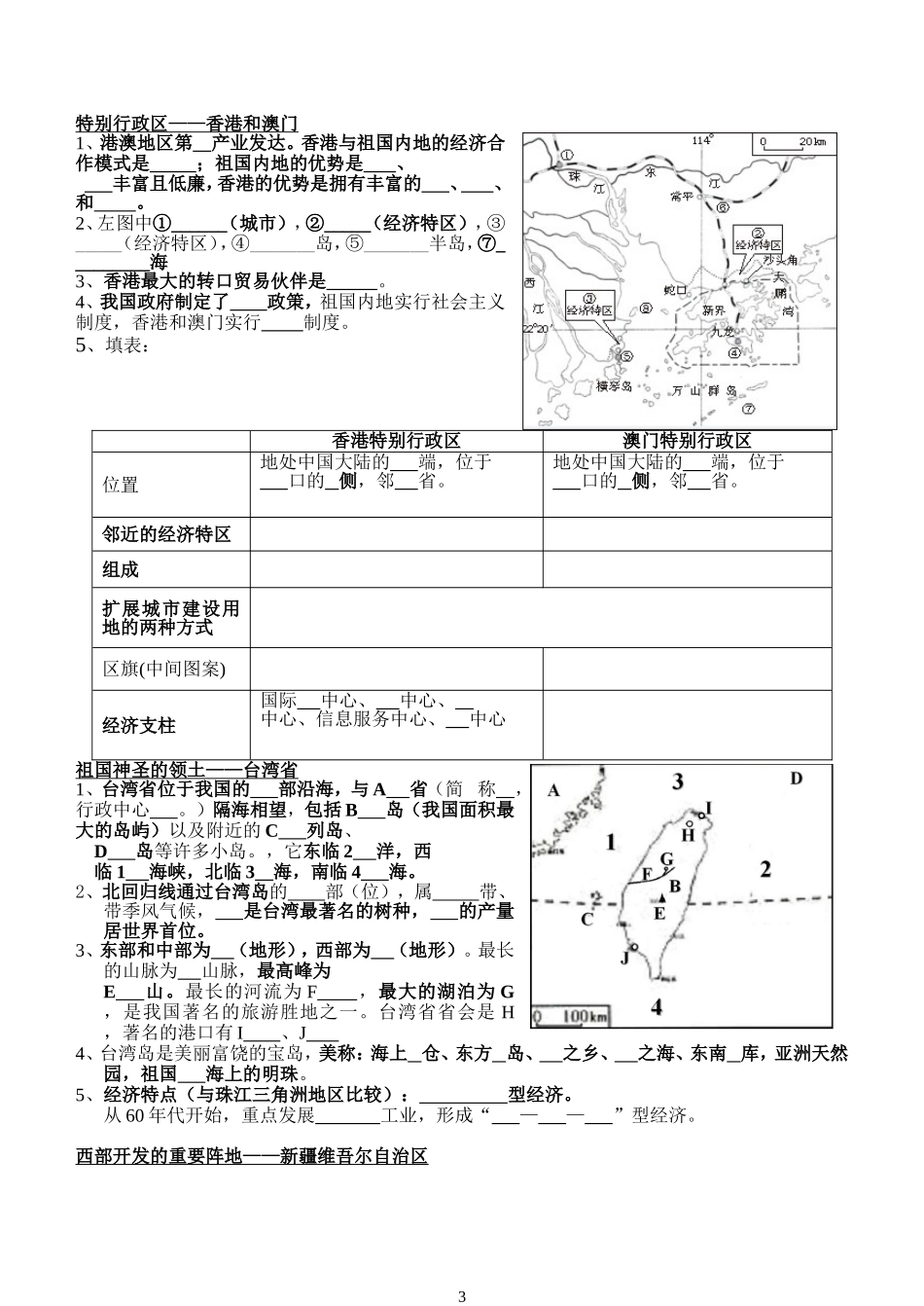 八年级下册地理考点空白复习_第3页