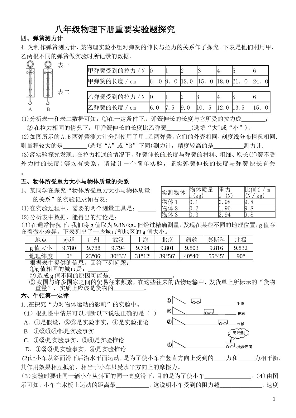八年级下物理实验题归类总结_第1页