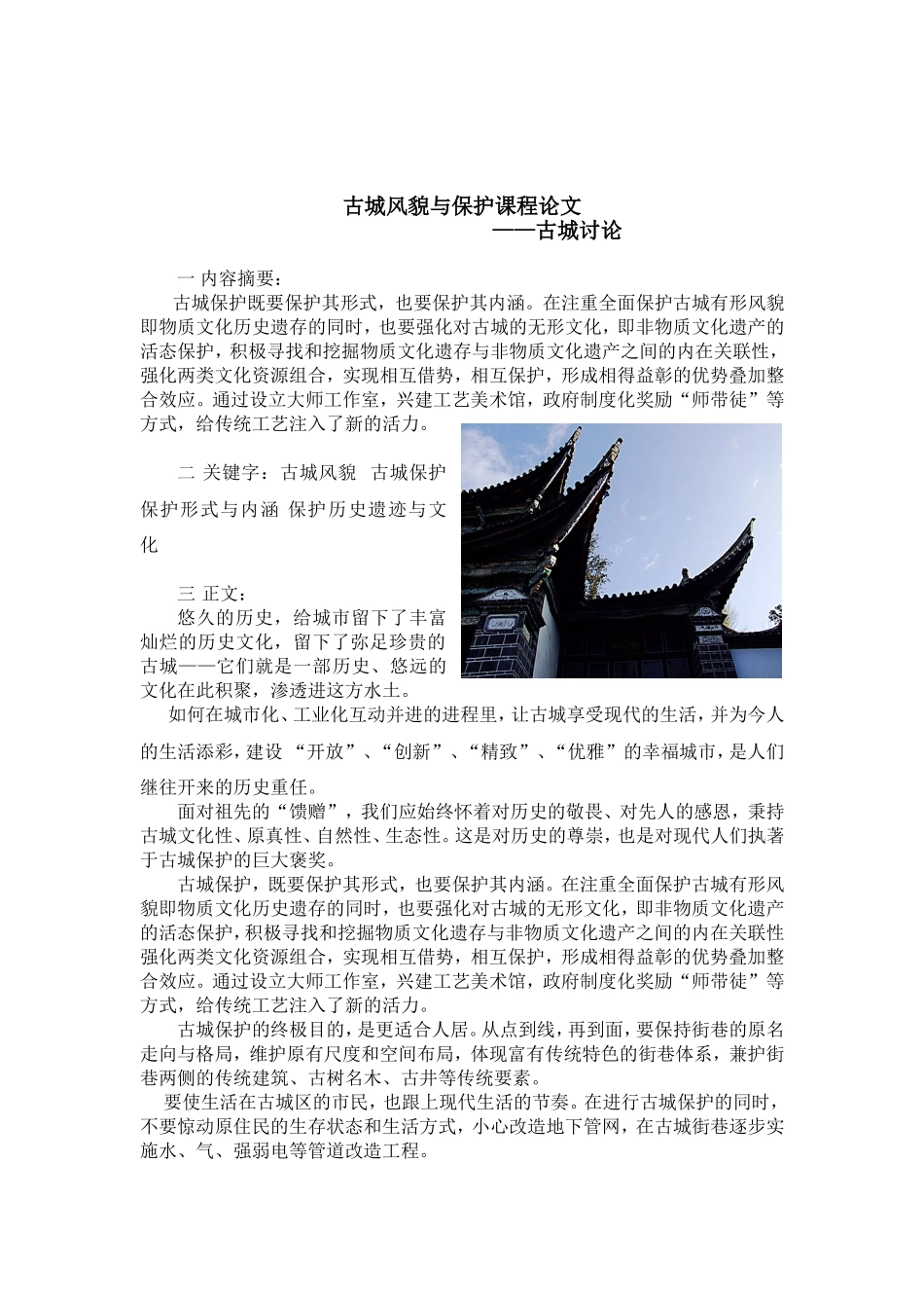 古城风貌与保护课程论文_第1页