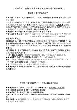 八年级下册历史主要知识点归纳整理