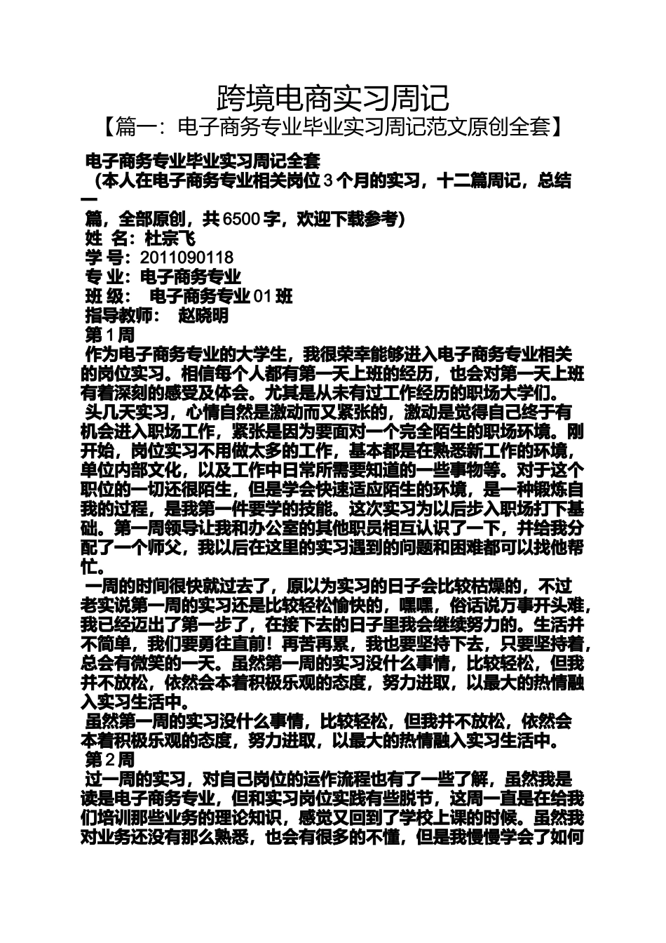 周记作文之跨境电商实习周记_第1页