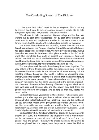 卓别林-《大独裁者》-结尾演说词(中英对照)