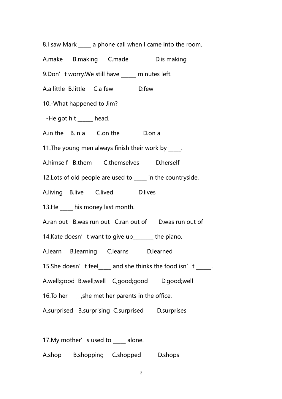 八年级下册期中英语单选_第2页