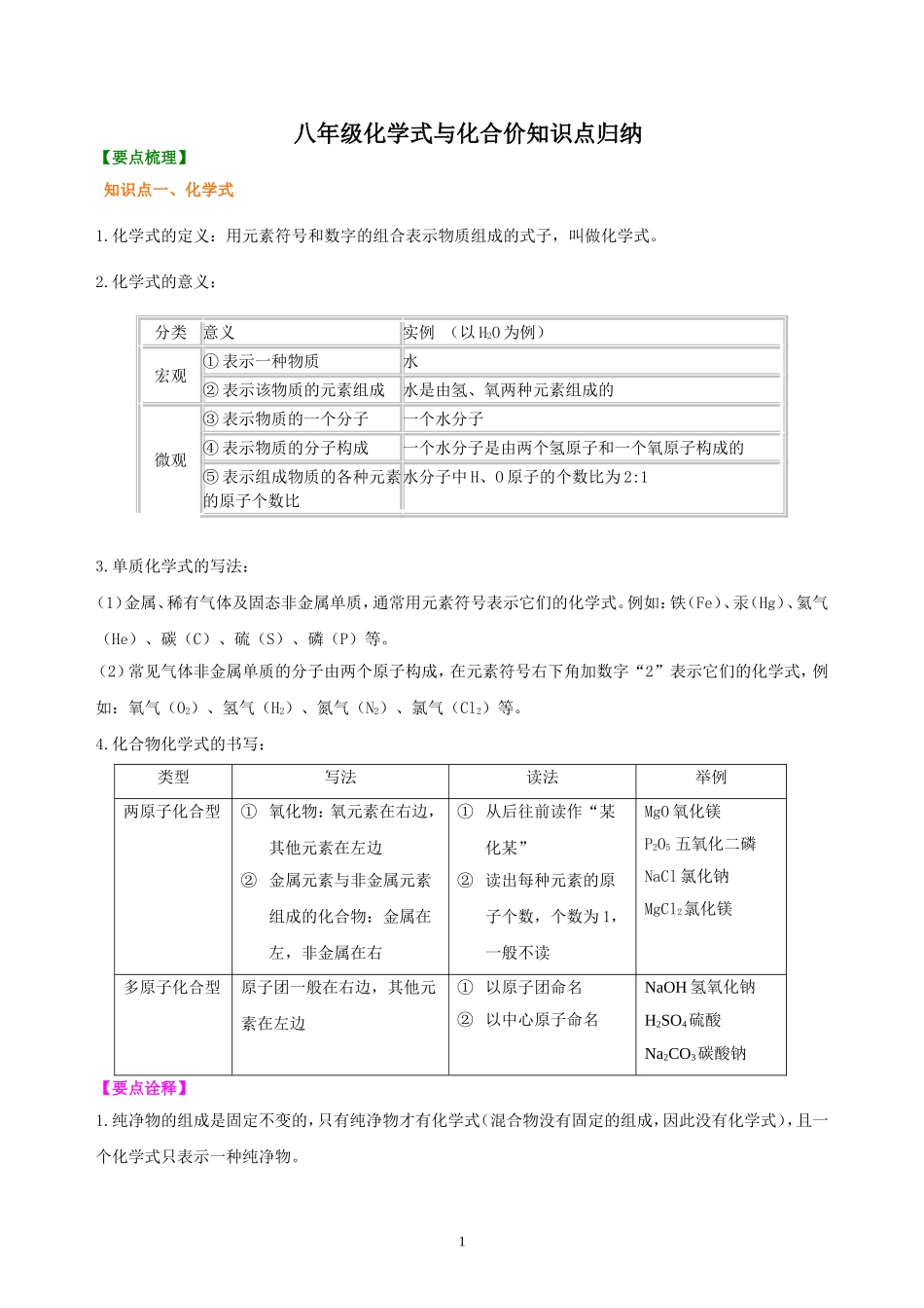 八年级化学式与化合价知识点归纳_第1页