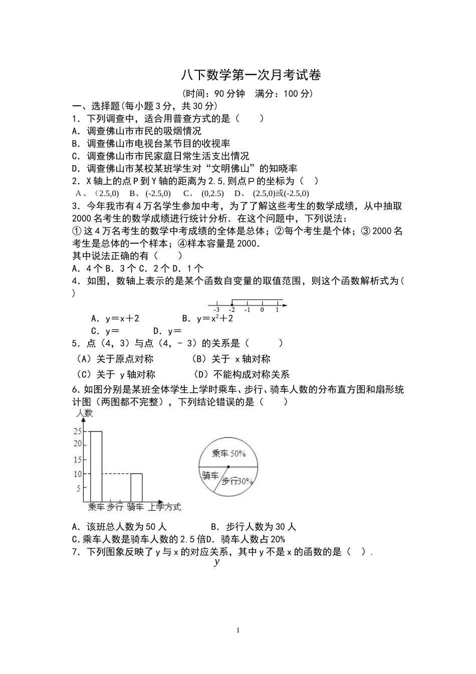 八年级下册数学第一次月考试卷_第1页