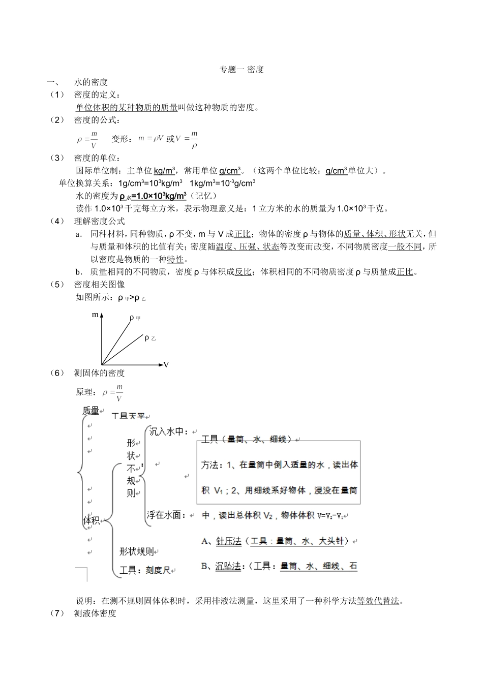 八年级科学上册专题一：密度_第1页
