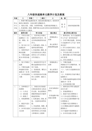 八年级快速跑单元教学计划及教案-副本