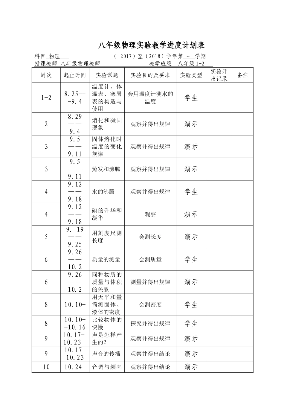 八、九年级物理实验教学进度计划表_第1页