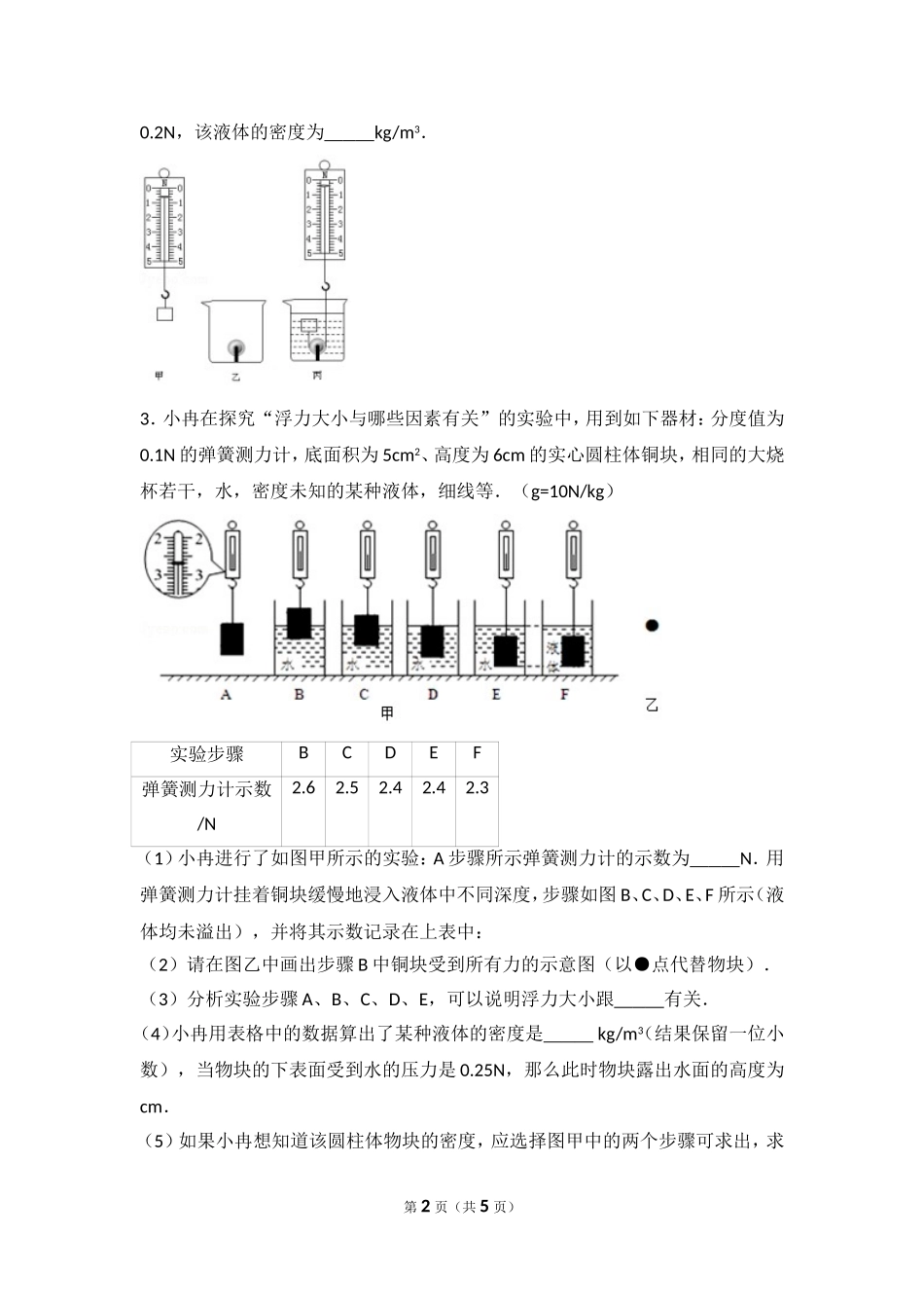 八年级下册物理浮力实验题_第2页