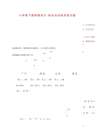 八年级下册物理浮力-知识点总结及练习题[2]
