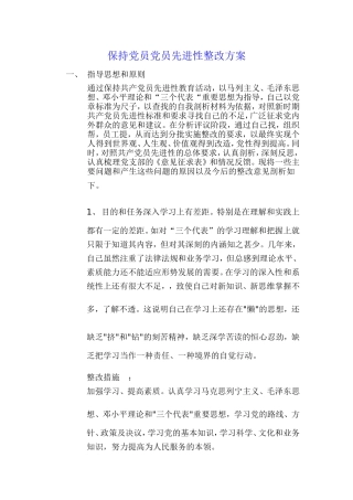保持党员党员先进性整改方案