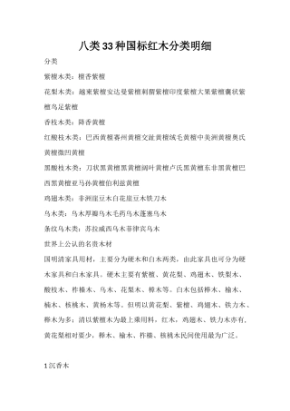 八类33种国标红木分类明细