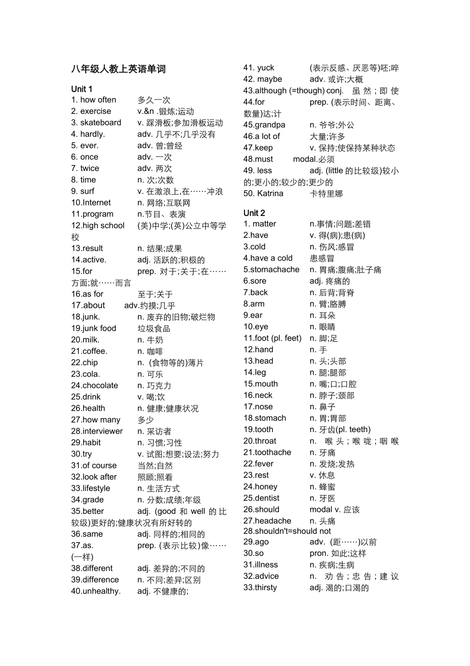 八年级人教上英语单词-修改后--秦秀玲_第1页