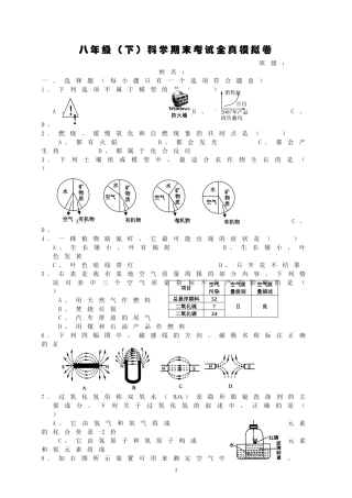 八年级(下)科学期末考试全真模拟卷(同名7716)
